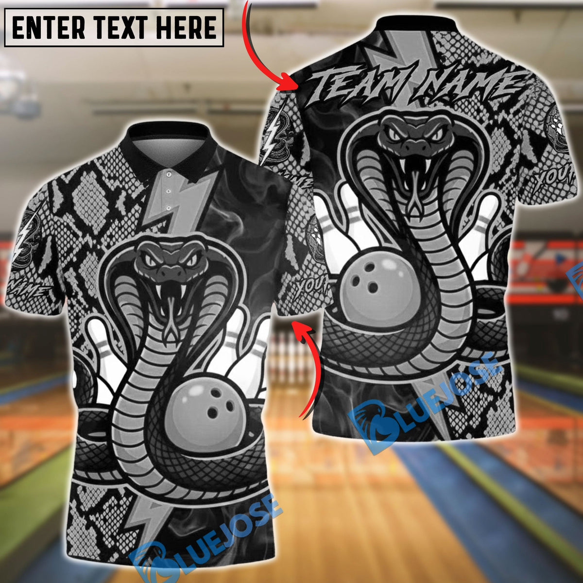 BlueJose Bowling Big Cobra Python Lightning Customized Name, Team Name 3D Shirt (4 Colors)