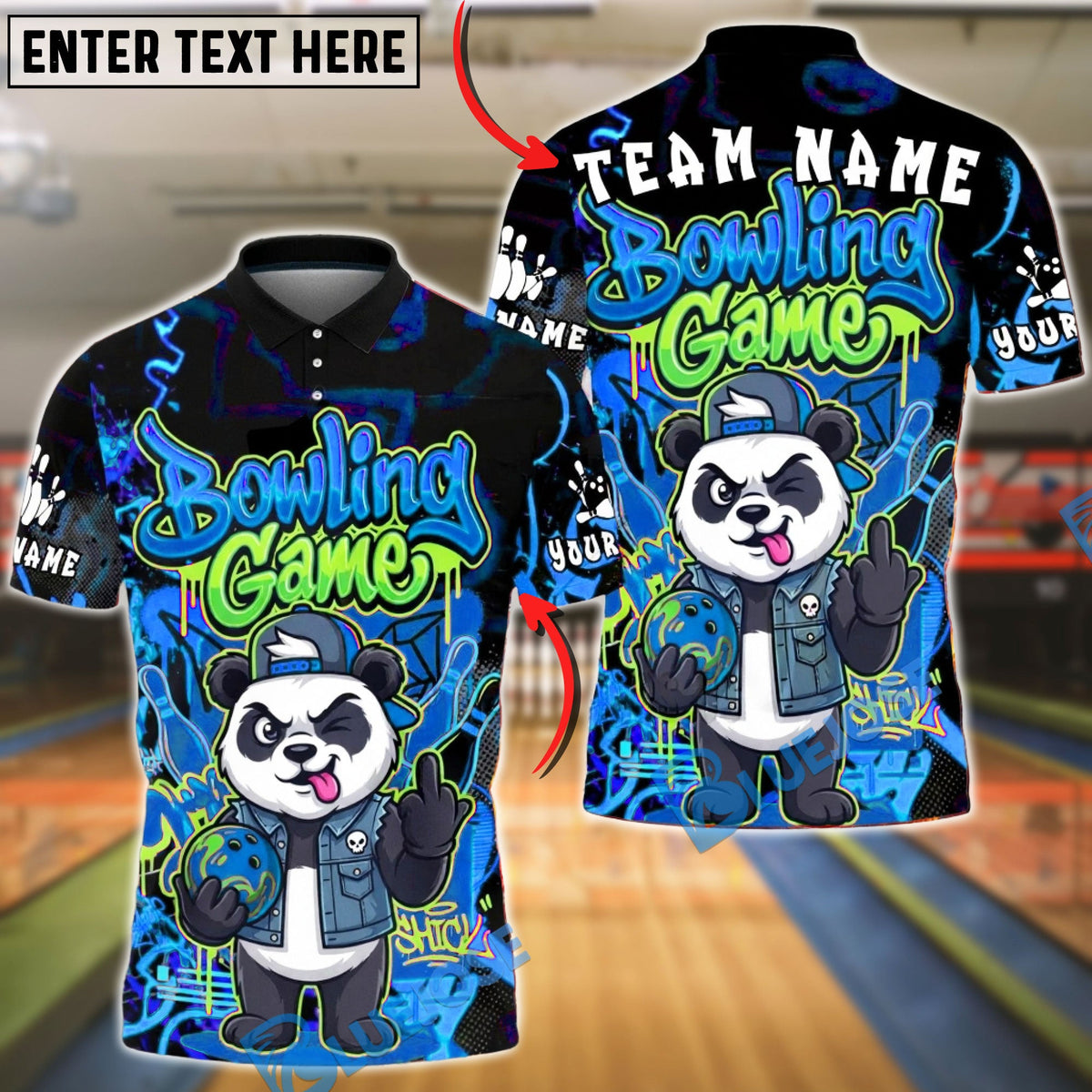 BlueJose Bowling Panda Graffiti Street Art Customized Name, Team Name 3D Shirt (4 Colors)
