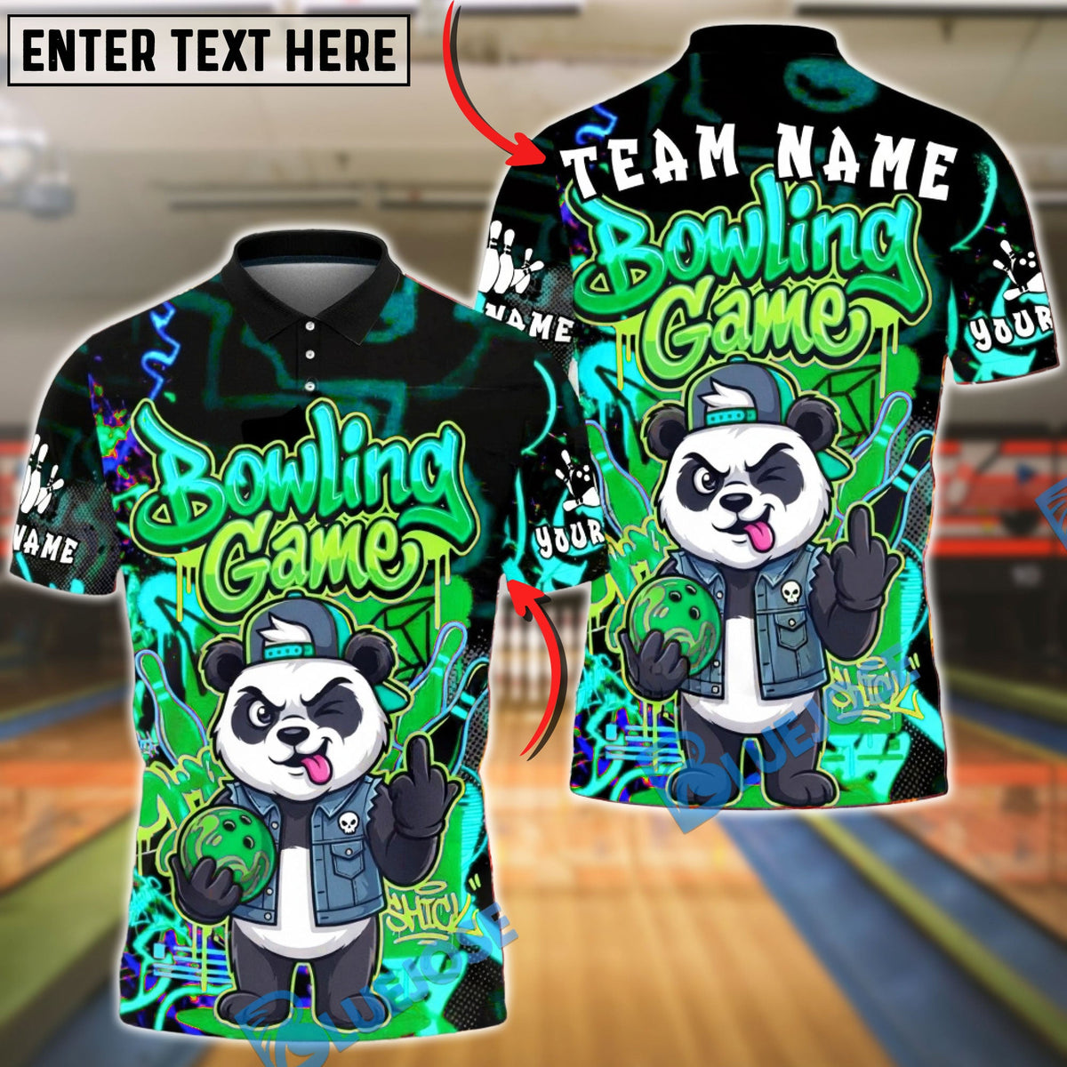 BlueJose Bowling Panda Graffiti Street Art Customized Name, Team Name 3D Shirt (4 Colors)
