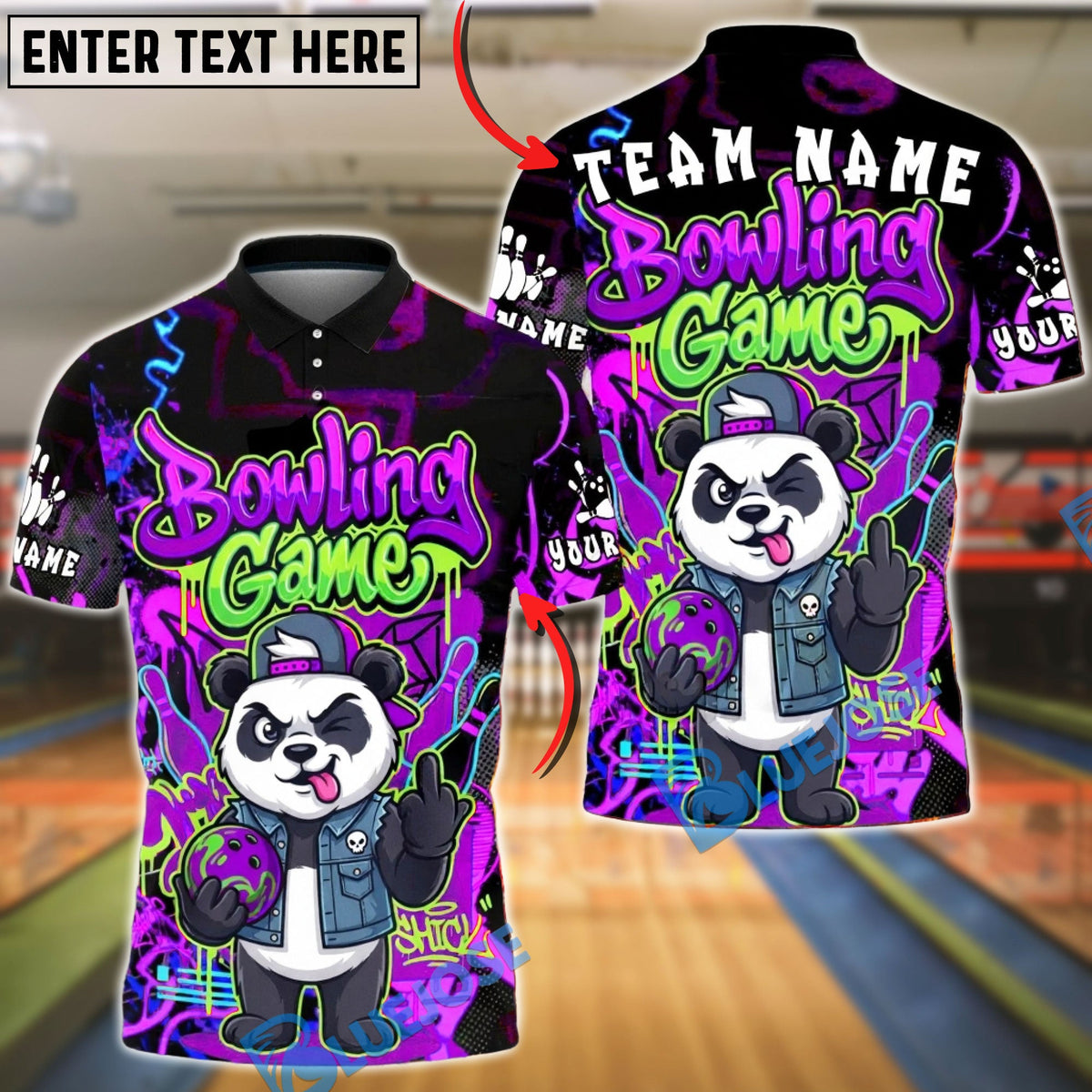 BlueJose Bowling Panda Graffiti Street Art Customized Name, Team Name 3D Shirt (4 Colors)