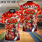 BlueJose Bowling 420 Bear Smoke Art Customized Name, Team Name 3D Shirt (4 Colors)