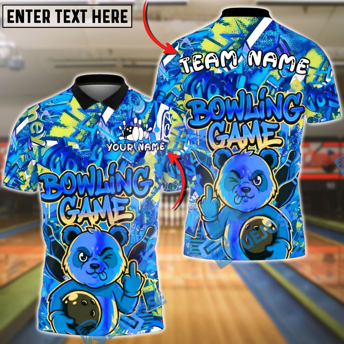 BlueJose Bowling 420 Panda Graffiti Vibrant Colors Customized Name, Team Name 3D Shirt (4 Colors)