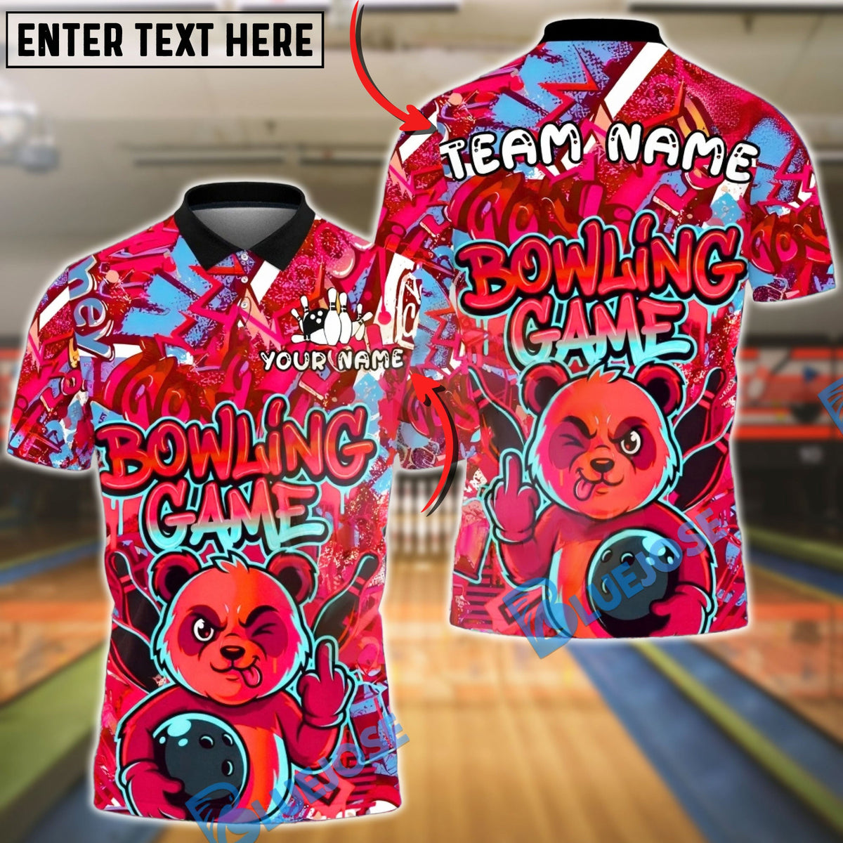 BlueJose Bowling 420 Panda Graffiti Vibrant Colors Customized Name, Team Name 3D Shirt (4 Colors)
