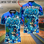 BlueJose Bowling 420 Bear Geometric Customized Name, Team Name 3D Shirt (4 Colors)