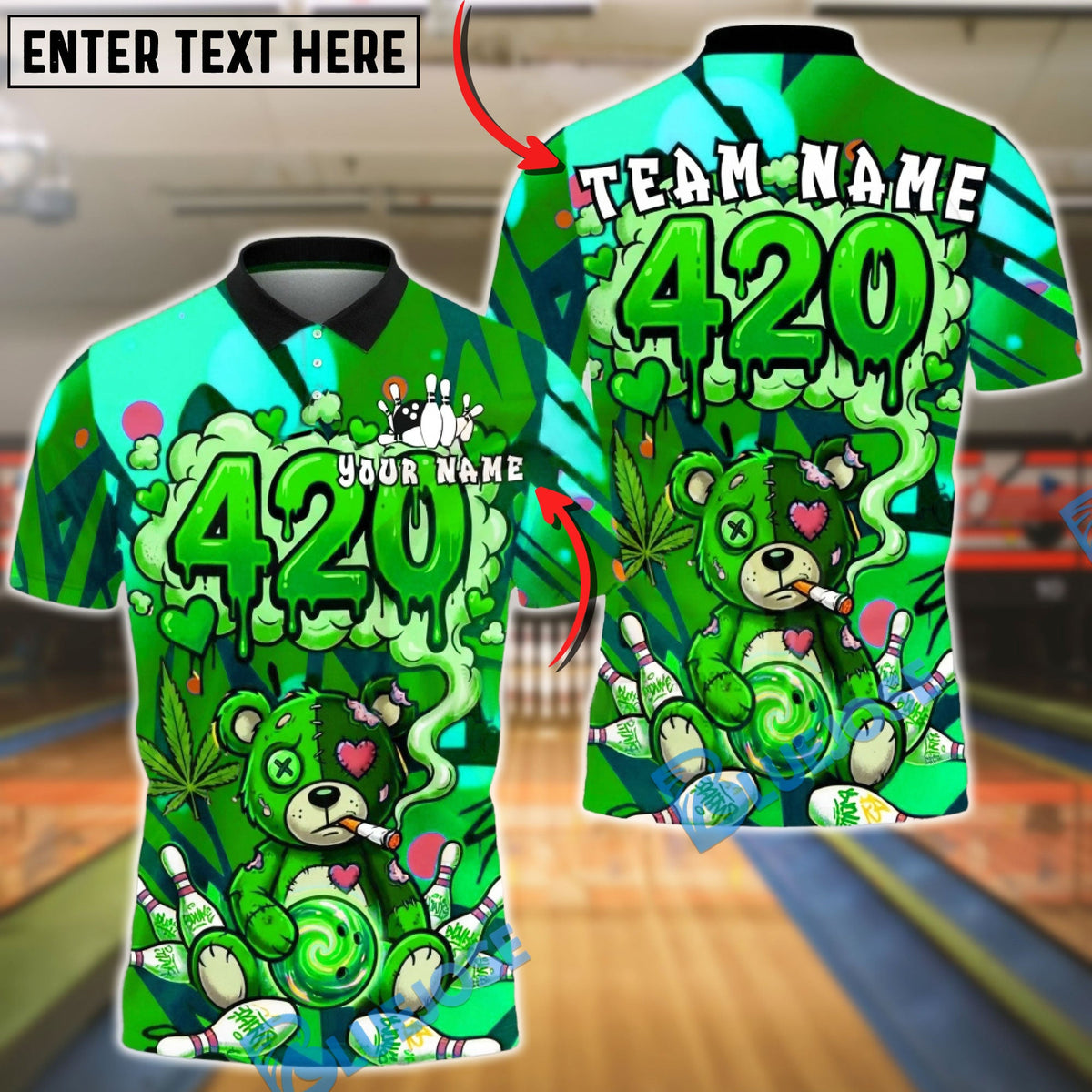 BlueJose Bowling 420 Bear Geometric Customized Name, Team Name 3D Shirt (4 Colors)