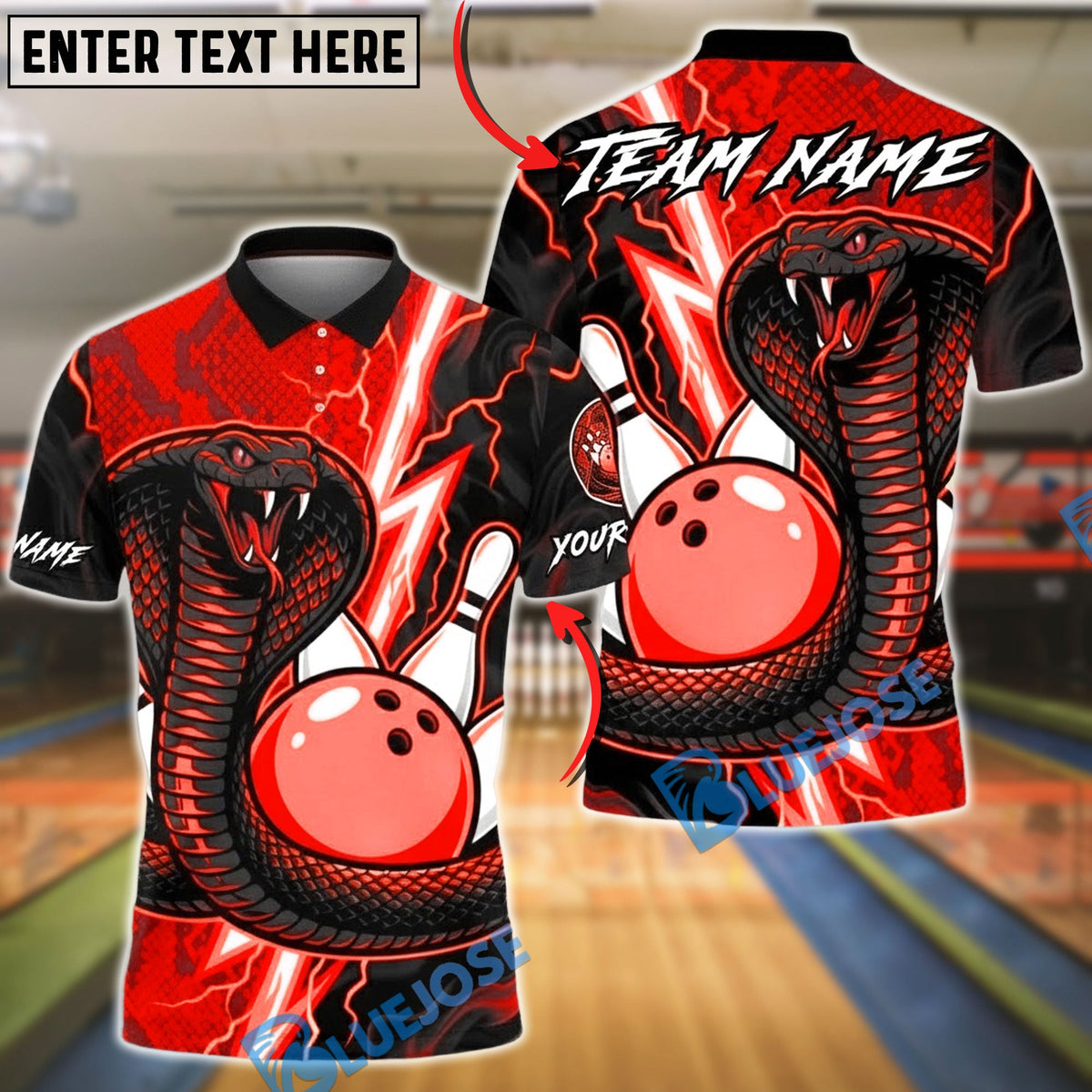 BlueJose Bowling Lightning Cobra Viper Customized Name, Team Name 3D Shirt (4 Colors)