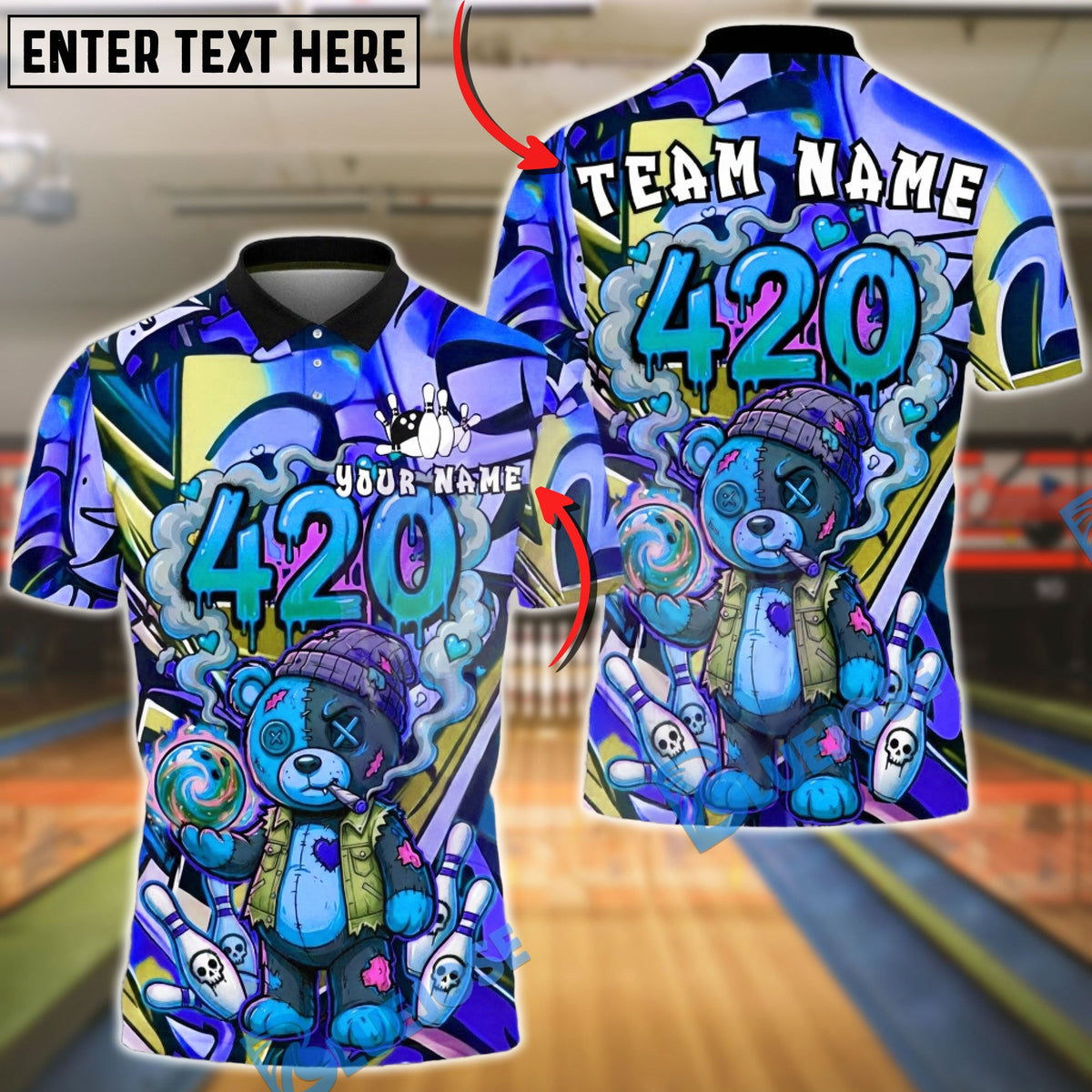 BlueJose Bowling 420 Bear High Customized Name, Team Name 3D Shirt (4 Colors)