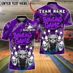 BlueJose Bowling And Pins Black Angry Bear Bowling Game Customized Name, Team Name 3D Shirt (4 Colors)