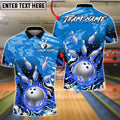 BlueJose Bowling And Pins Silver Flame Strike Explosion Customized Name, Team Name 3D Shirt (4 Colors)