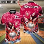 BlueJose Bowling And Pins Silver Flame Strike Explosion Customized Name, Team Name 3D Shirt (4 Colors)