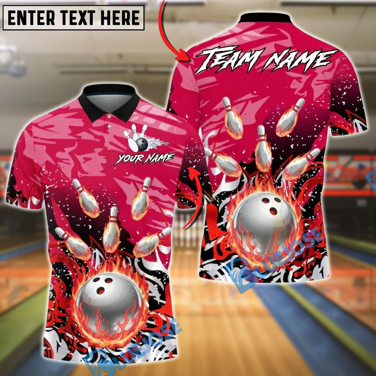 BlueJose Bowling And Pins Silver Flame Strike Explosion Customized Name, Team Name 3D Shirt (4 Colors)