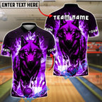 BlueJose Bowling And Pins Flame Wolf Customized Name, Team Name 3D Shirt (4 Colors)