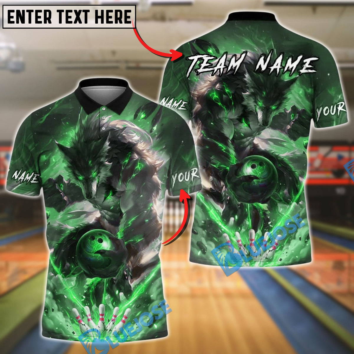 BlueJose Bowling And Pins Wolf Fiery Werewolf Flame Customized Name, Team Name 3D Shirt (4 Colors)