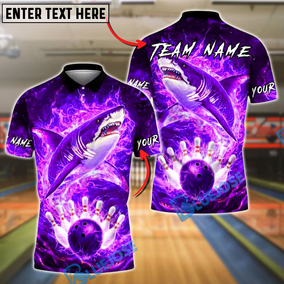 BlueJose Bowling And Pins Electric Shark Customized Name, Team Name 3D Shirt (4 Colors)