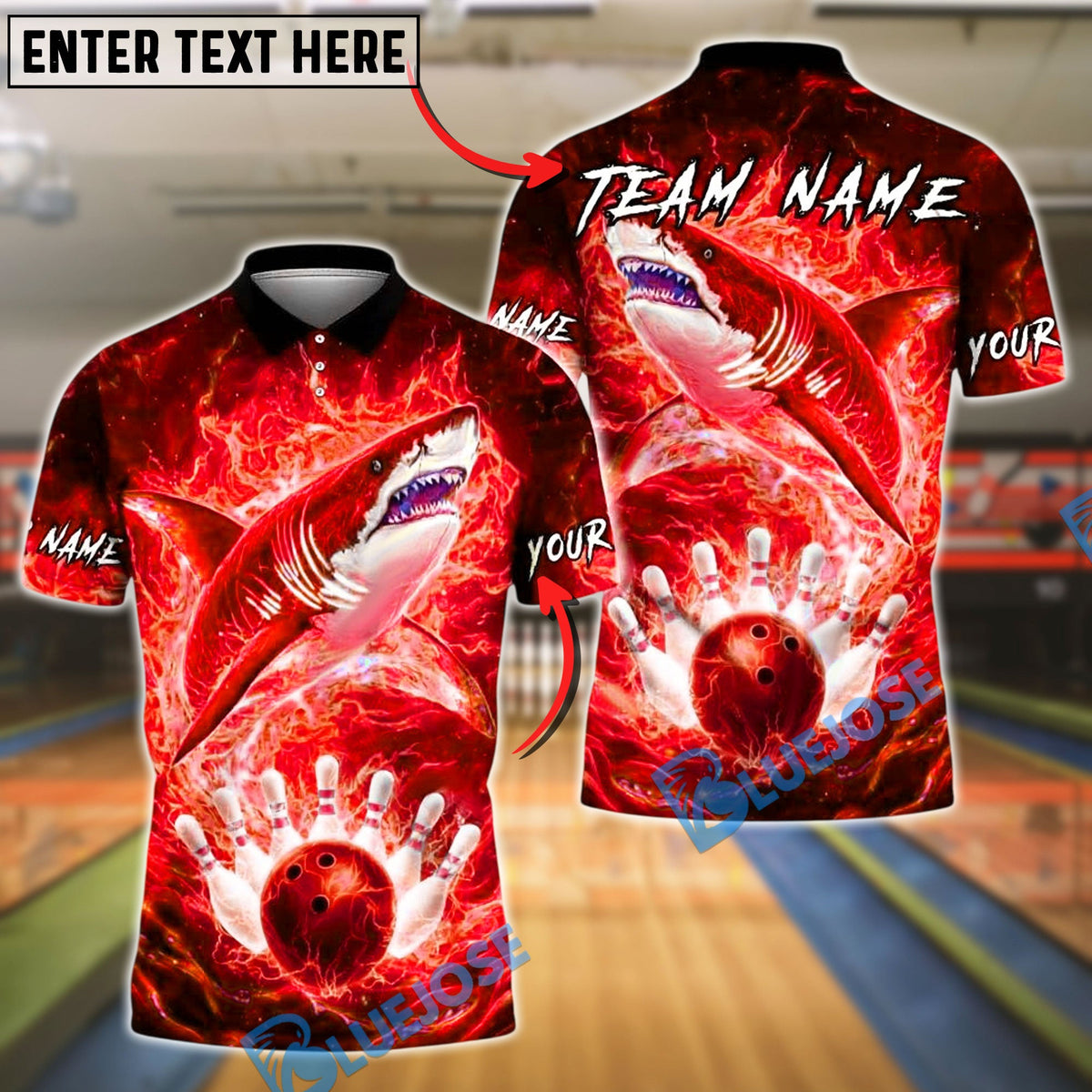 BlueJose Bowling And Pins Electric Shark Customized Name, Team Name 3D Shirt (4 Colors)