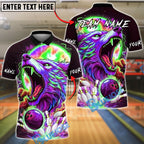 BlueJose Bowling And Pins Neon Cosmic Wolf Customized Name, Team Name 3D Shirt (4 Colors)