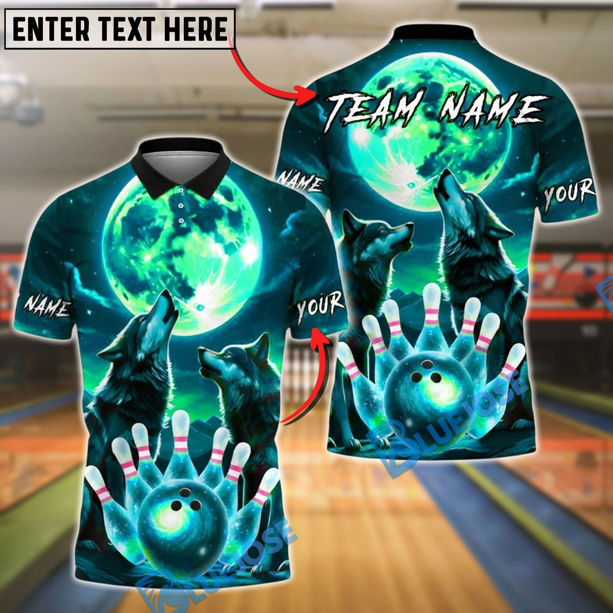 BlueJose Bowling And Pins Howling Wolves Moon Customized Name, Team Name 3D Shirt (4 Colors)