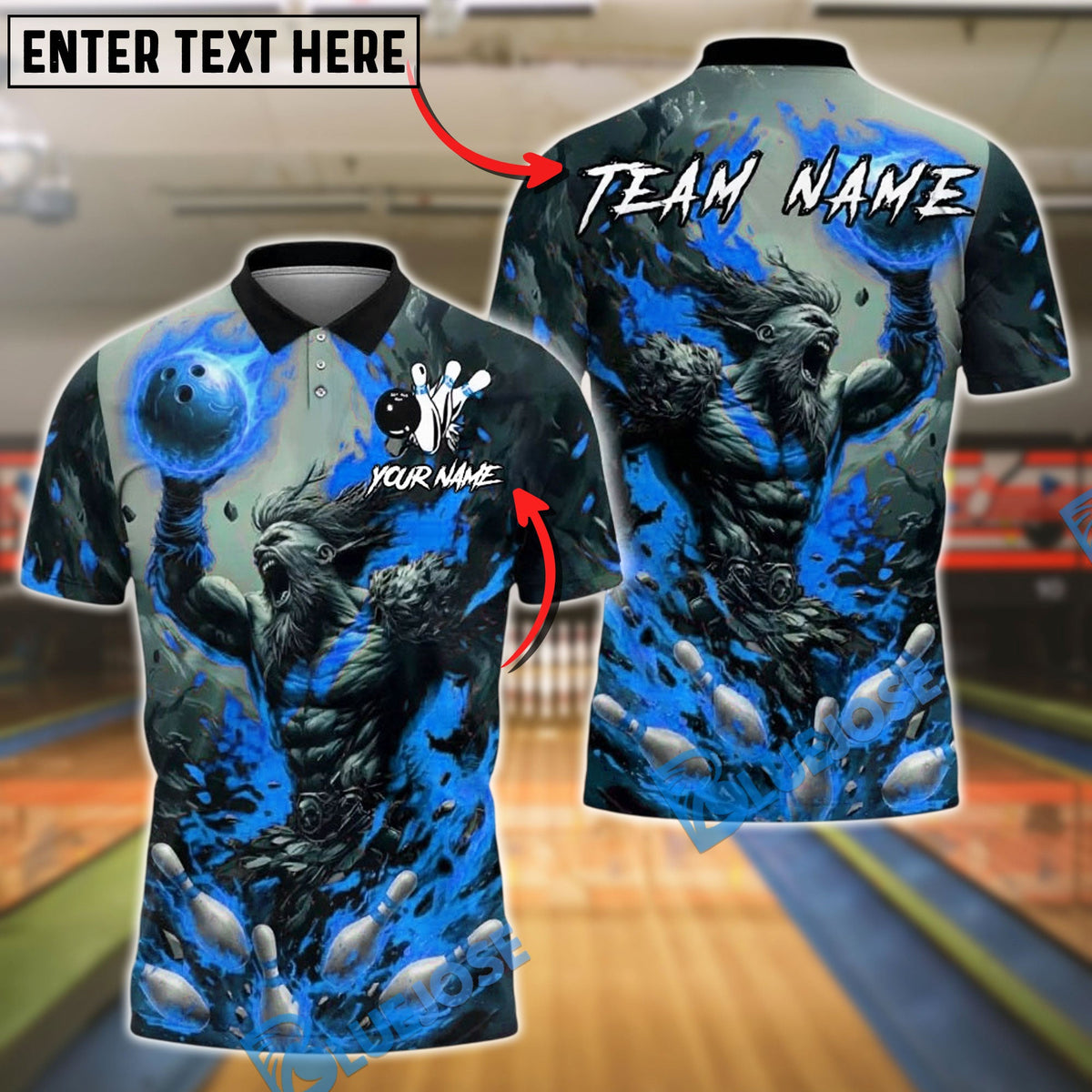 BlueJose Bowling And Pins Viking Fiery Warrior Customized Name, Team Name 3D Shirt (4 Colors)