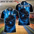 BlueJose Bowling And Pins Flame Skull Customized Name, Team Name 3D Shirt (4 Colors)