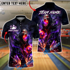 BlueJose Bowling Gorilla Fire Smoke Design Customized Name, Team Name 3D Shirt (4 Colors)