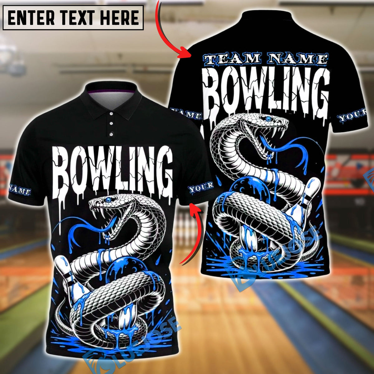 BlueJose Bowling Snake Venom Drip Design Customized Name, Team Name 3D Shirt (4 Colors)
