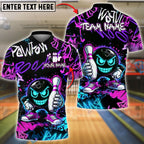 BlueJose Bowling & Pins Neon Graffiti Smiley Bowling Ball Graphic  Customized Name, Team Name 3D Shirt (4 Colors)