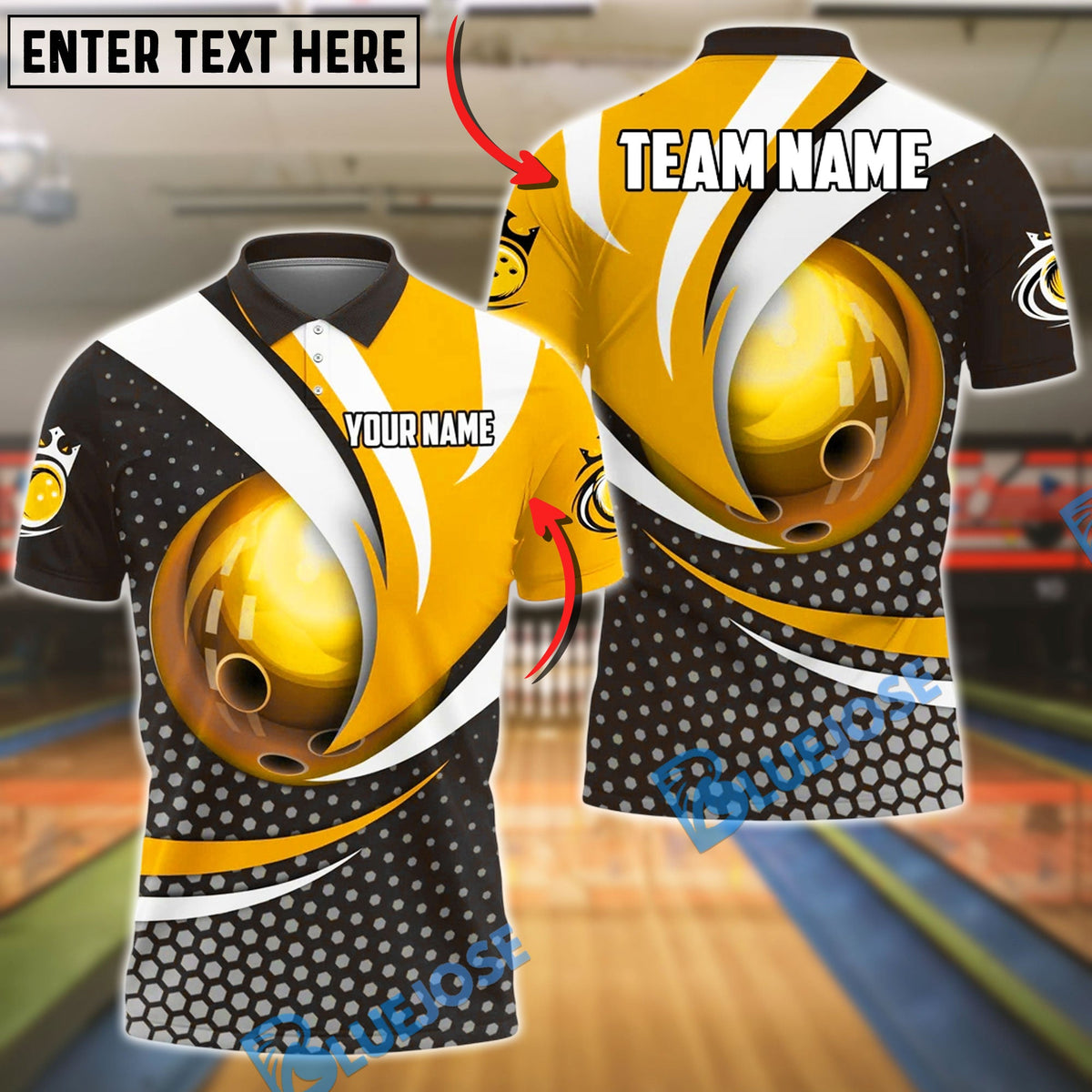 BlueJose Bowling And Pins Curved Strike Customized Name 3D Shirt (6 Colors)