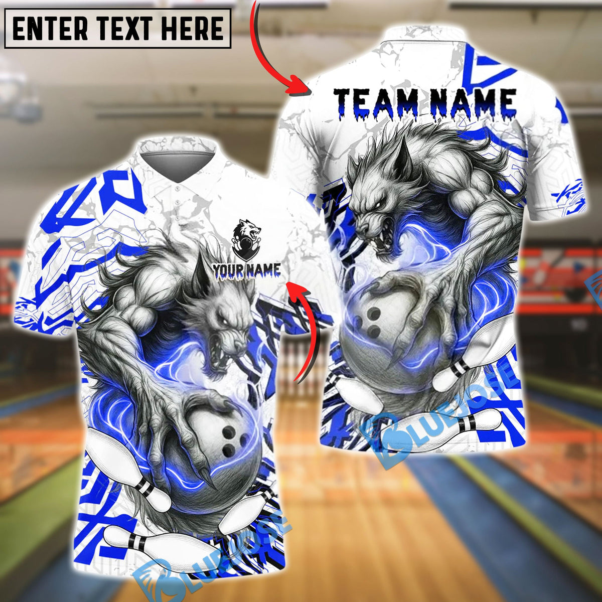 BlueJose Bowling And Pins Werewolf Lightning Customized Name, Team Name 3D Shirt (4 Colors)
