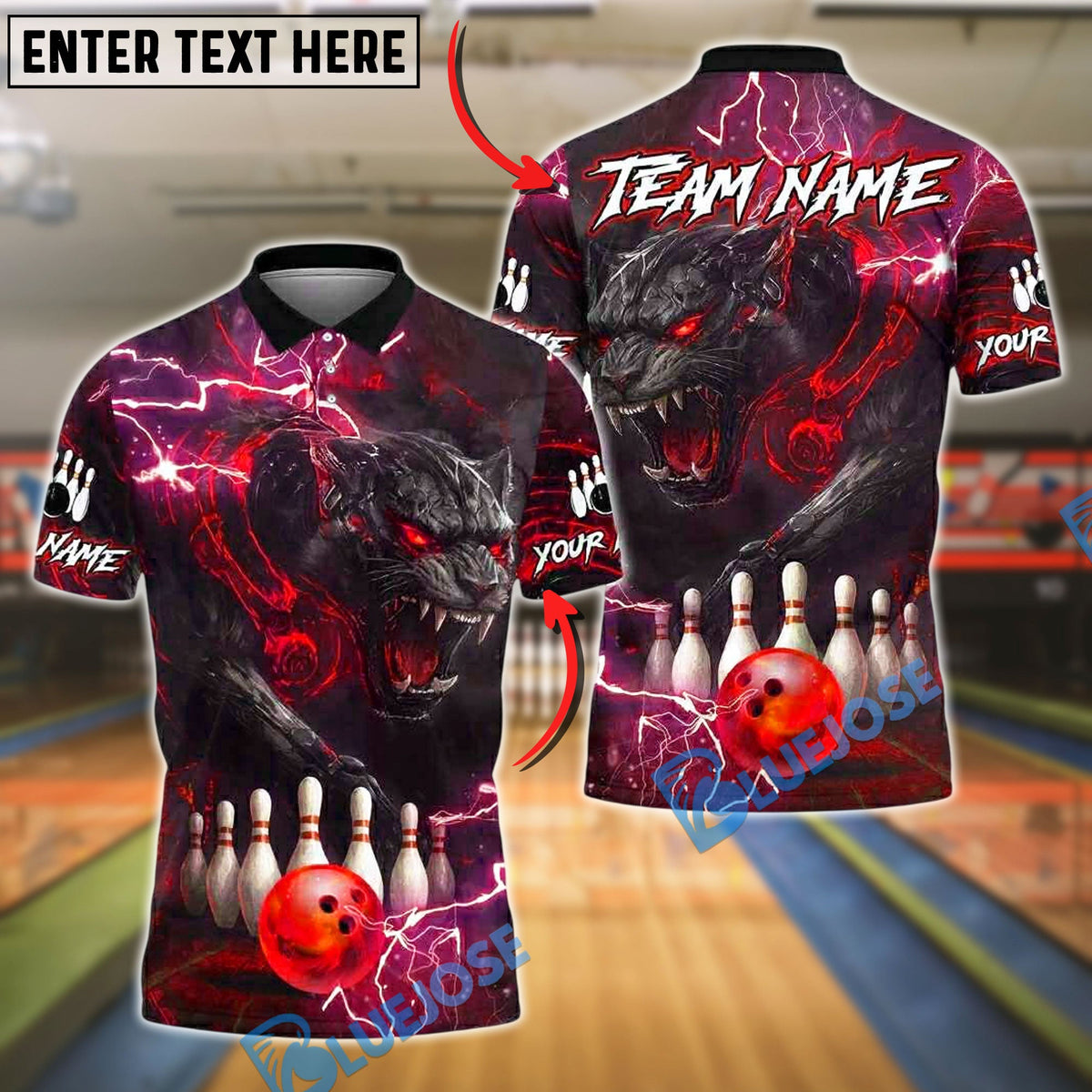 BlueJose Bowling And Pins Black Panther Lightning Customized Name 3D Shirt (6 Colors)