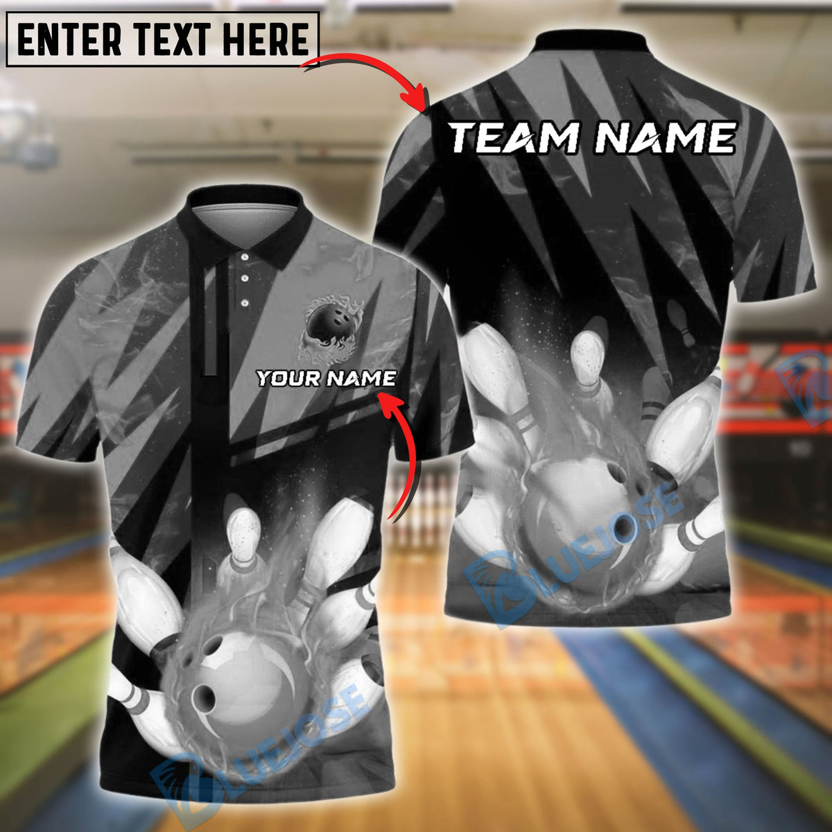 BlueJose Bowling And Pins Fire QN Customized Name 3D Shirt (6 Colors)