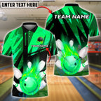 BlueJose Bowling And Pins Fire QN Customized Name 3D Shirt (6 Colors)