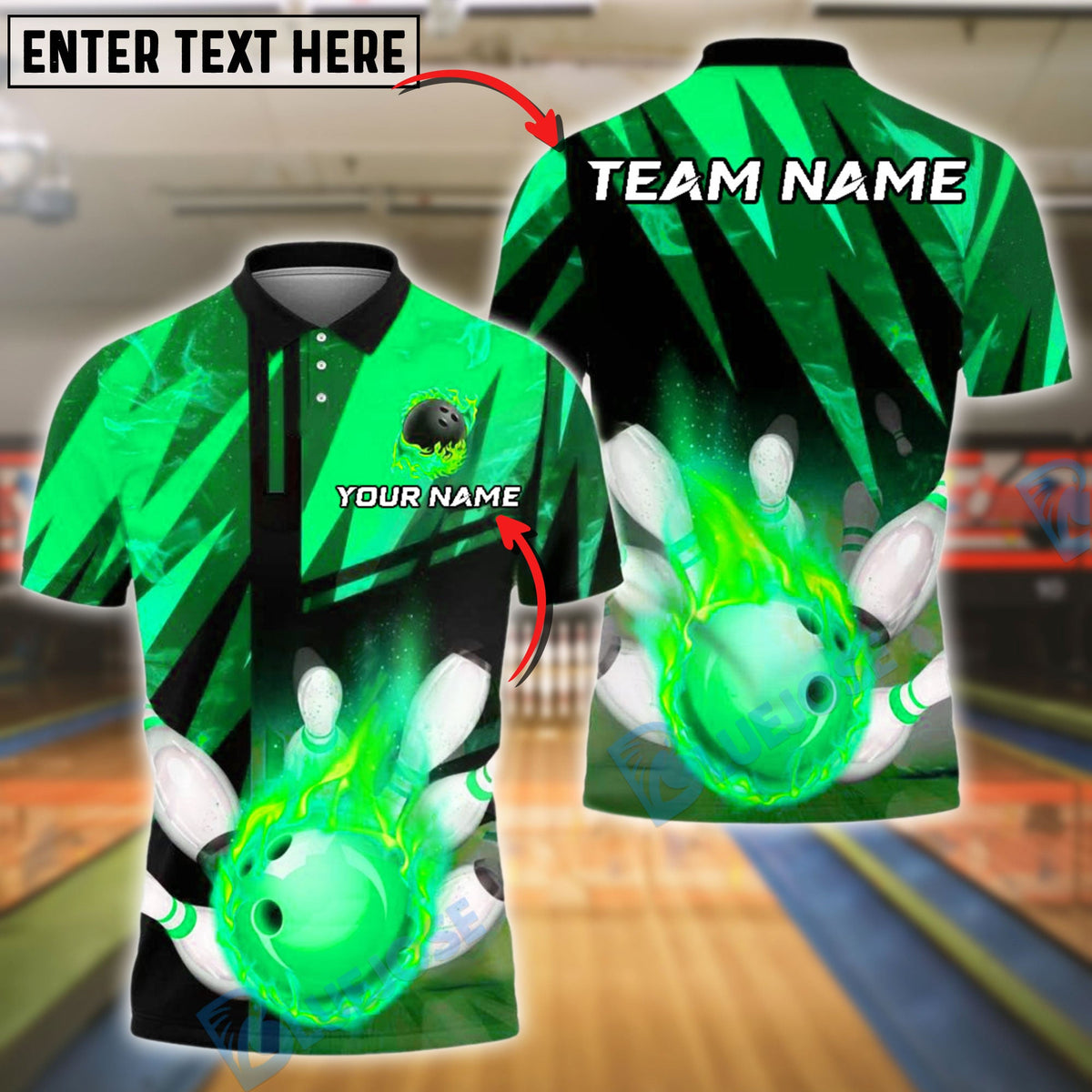 BlueJose Bowling And Pins Fire QN Customized Name 3D Shirt (6 Colors)