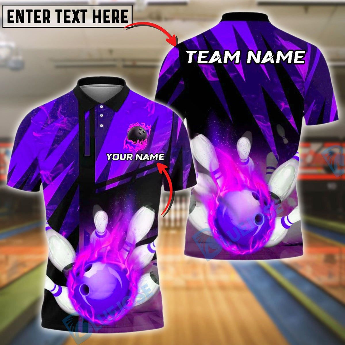 BlueJose Bowling And Pins Fire QN Customized Name 3D Shirt (6 Colors)