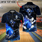 BlueJose Bowling And Pins Flame Skull Reaper Customized Name, Team Name 3D Shirt (4 Colors)