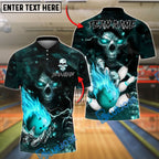 BlueJose Bowling And Pins Flame Skull Reaper Customized Name, Team Name 3D Shirt (4 Colors)
