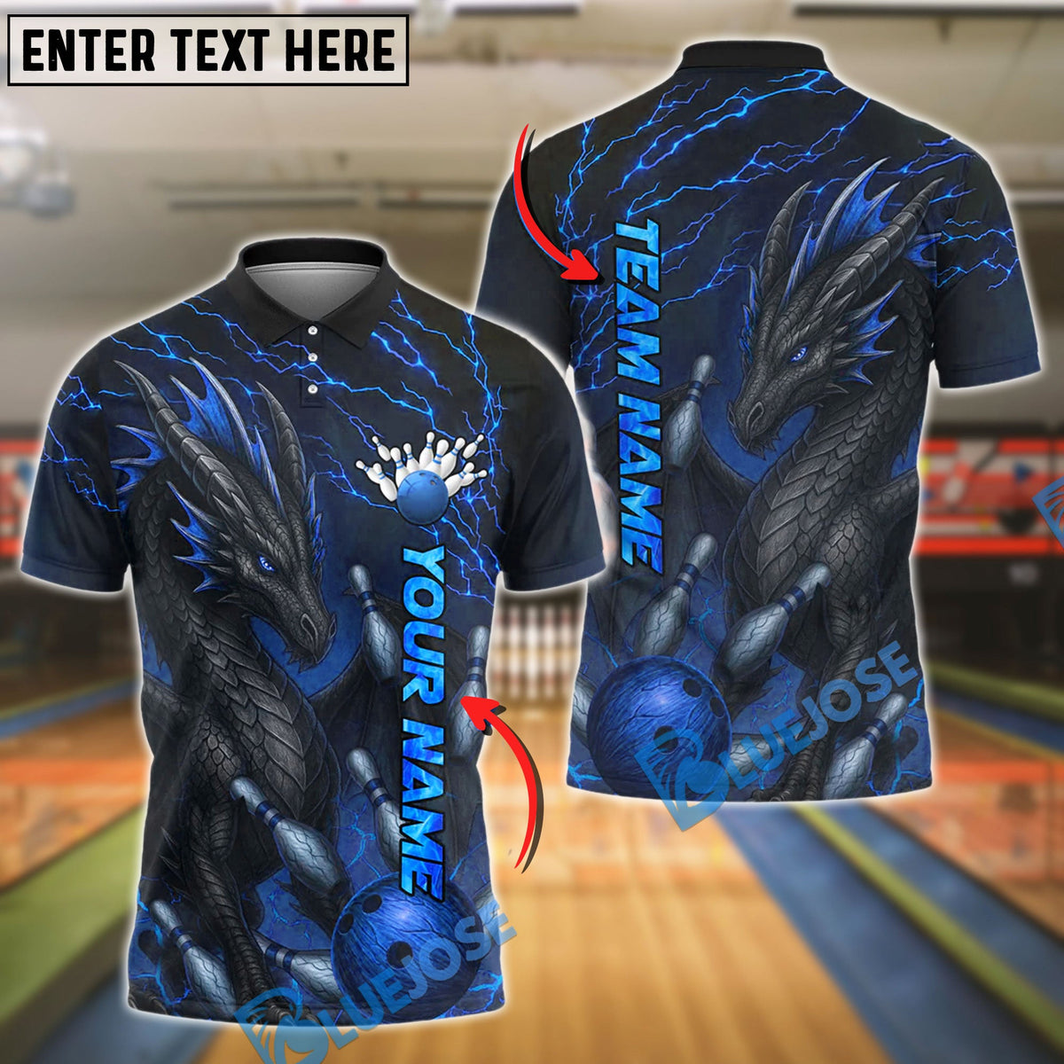 BlueJose Bowling And Pins Inferno Dragon Crimson Strike Customized Name, Team Name 3D Shirt (4 Colors)