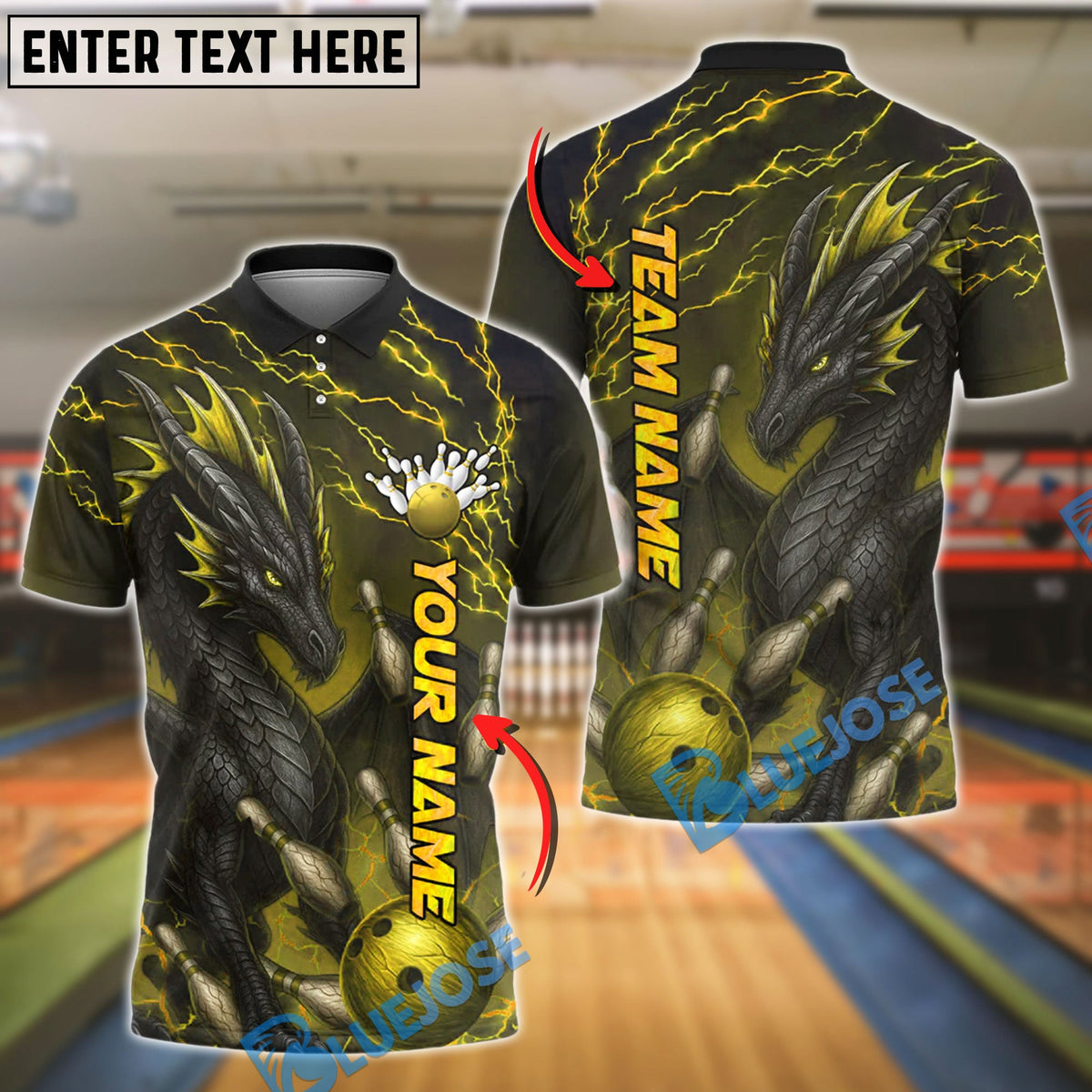 BlueJose Bowling And Pins Inferno Dragon Crimson Strike Customized Name, Team Name 3D Shirt (4 Colors)