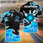 BlueJose Bowling And Pins Flaming Strike Customized Name, Team Name 3D Shirt (4 Colors)