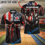 BlueJose Bowling Melt Grunge American Flag Punisher Skull Ball Pins Design Customized Name, Team Name 3D Shirt