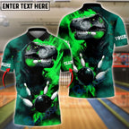 BlueJose Bowling & Pins Dinosaur Smash Design Customized Name, Team Name 3D Shirt (4 Colors)