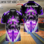 BlueJose Bowling And Pins Flaming Into Skull Strike Customized Name, Team Name 3D Shirt (4 Colors)