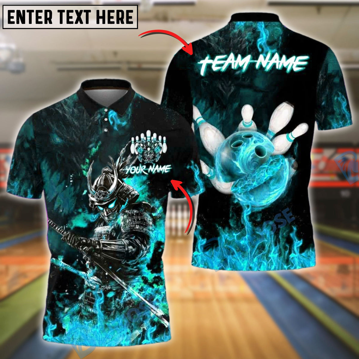 BlueJose Bowling And Pins Samurai Inferno Customized Name, Team Name 3D Shirt (4 Colors)