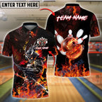 BlueJose Bowling And Pins Samurai Inferno Customized Name, Team Name 3D Shirt (4 Colors)
