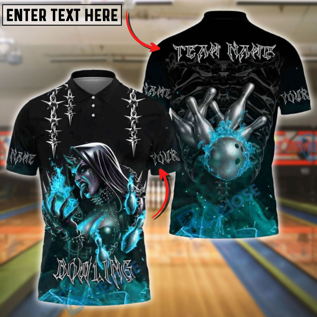 BlueJose Bowling Flaming Nun Skull Customized Name, Team Name 3D Shirt (4 Colors)