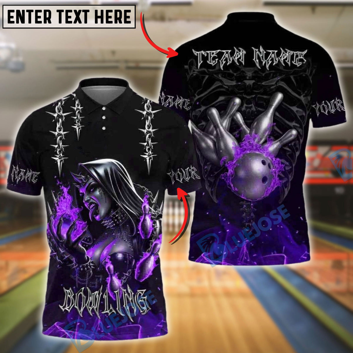 BlueJose Bowling Flaming Nun Skull Customized Name, Team Name 3D Shirt (4 Colors)