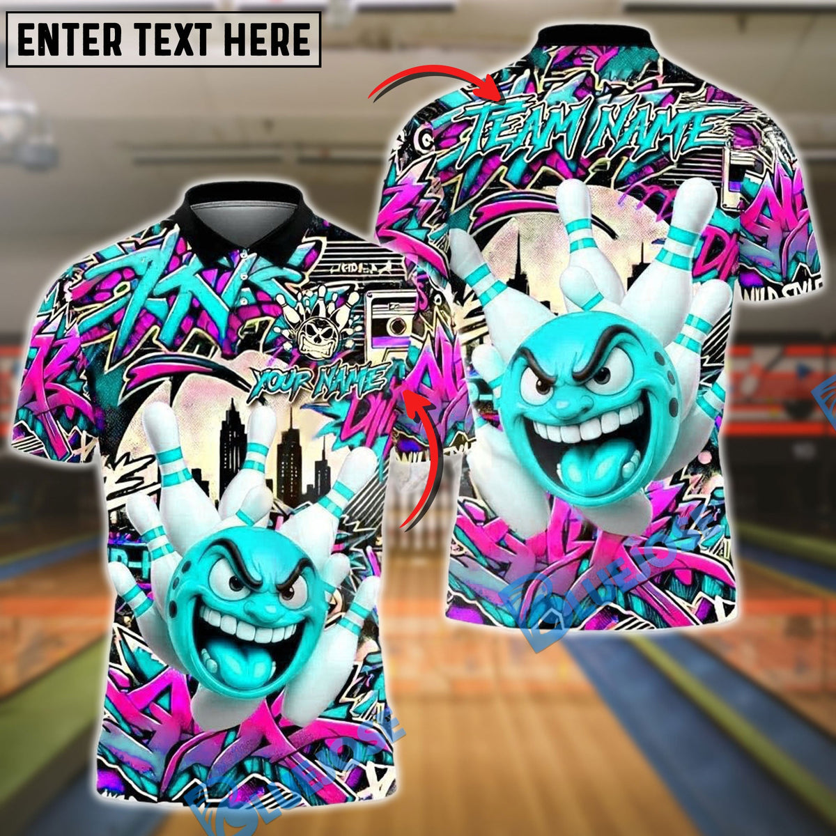BlueJose Bowling Urban Rage Graffiti Style Customized Name, Team Name 3D Shirt (4 Colors)