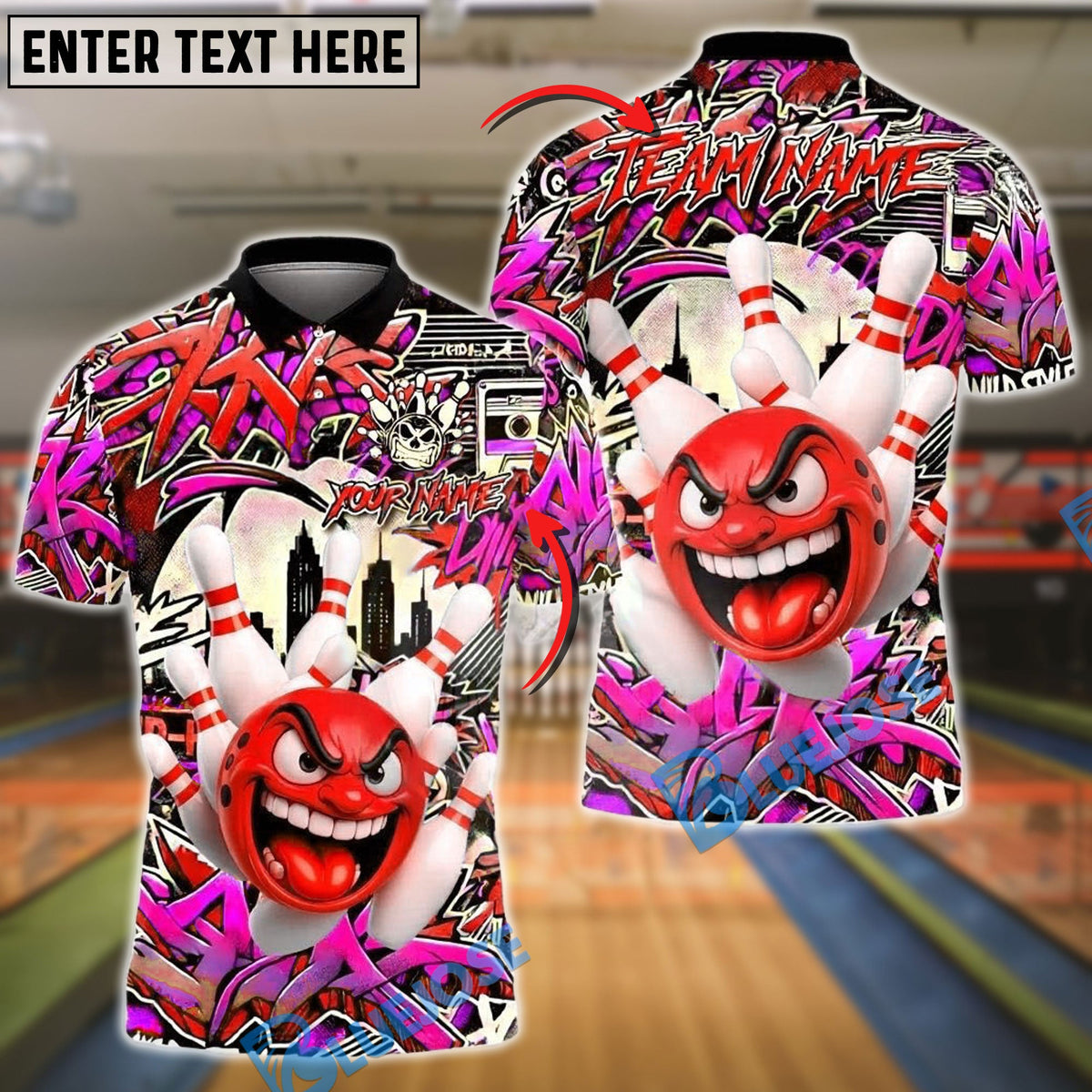 BlueJose Bowling Urban Rage Graffiti Style Customized Name, Team Name 3D Shirt (4 Colors)