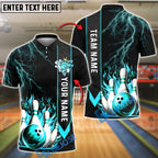 BlueJose Bowling And Pins Strike Flame Thunder Lightning Customized Name, Team Name 3D Shirt (4 Colors)