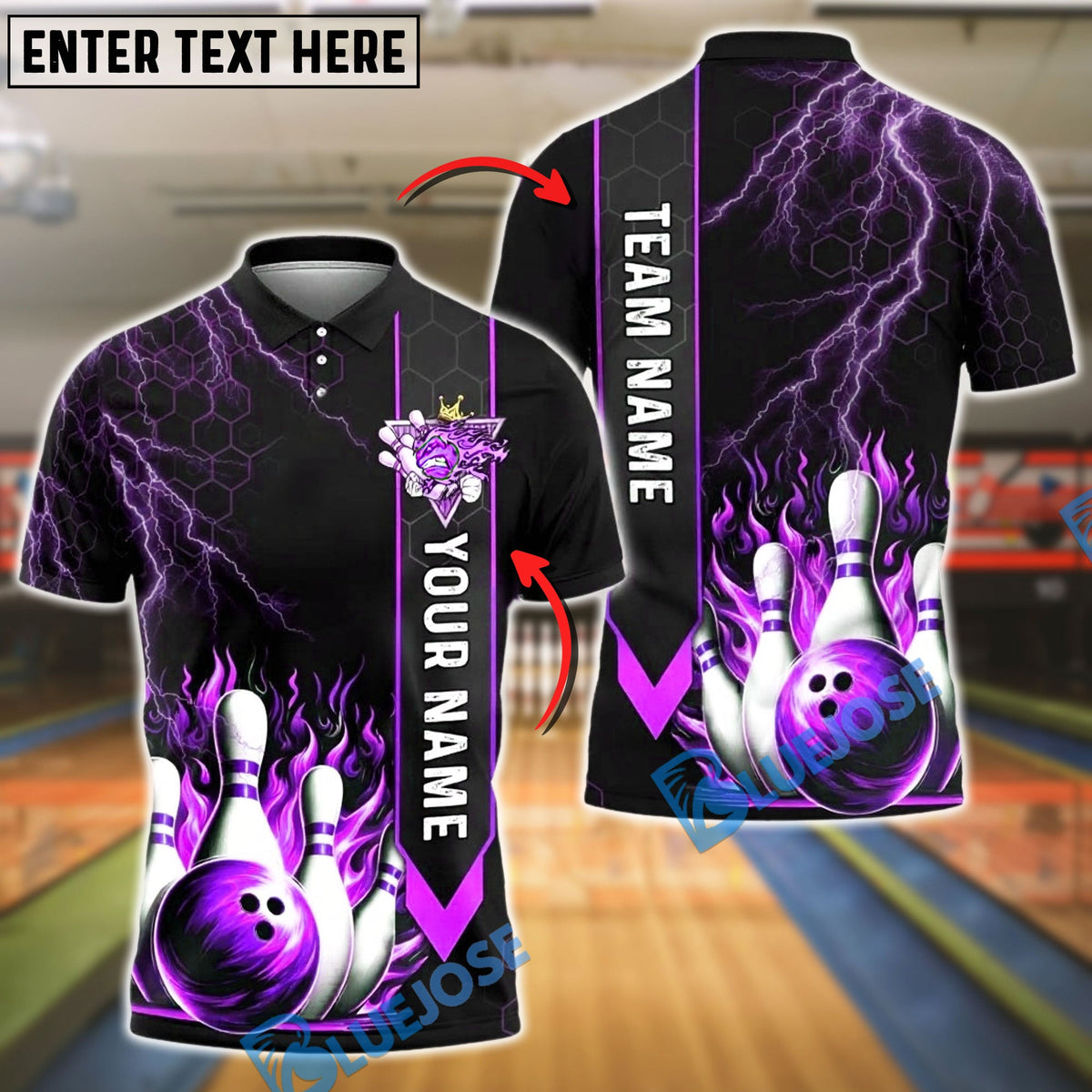 BlueJose Bowling And Pins Strike Flame Thunder Lightning Customized Name, Team Name 3D Shirt (4 Colors)