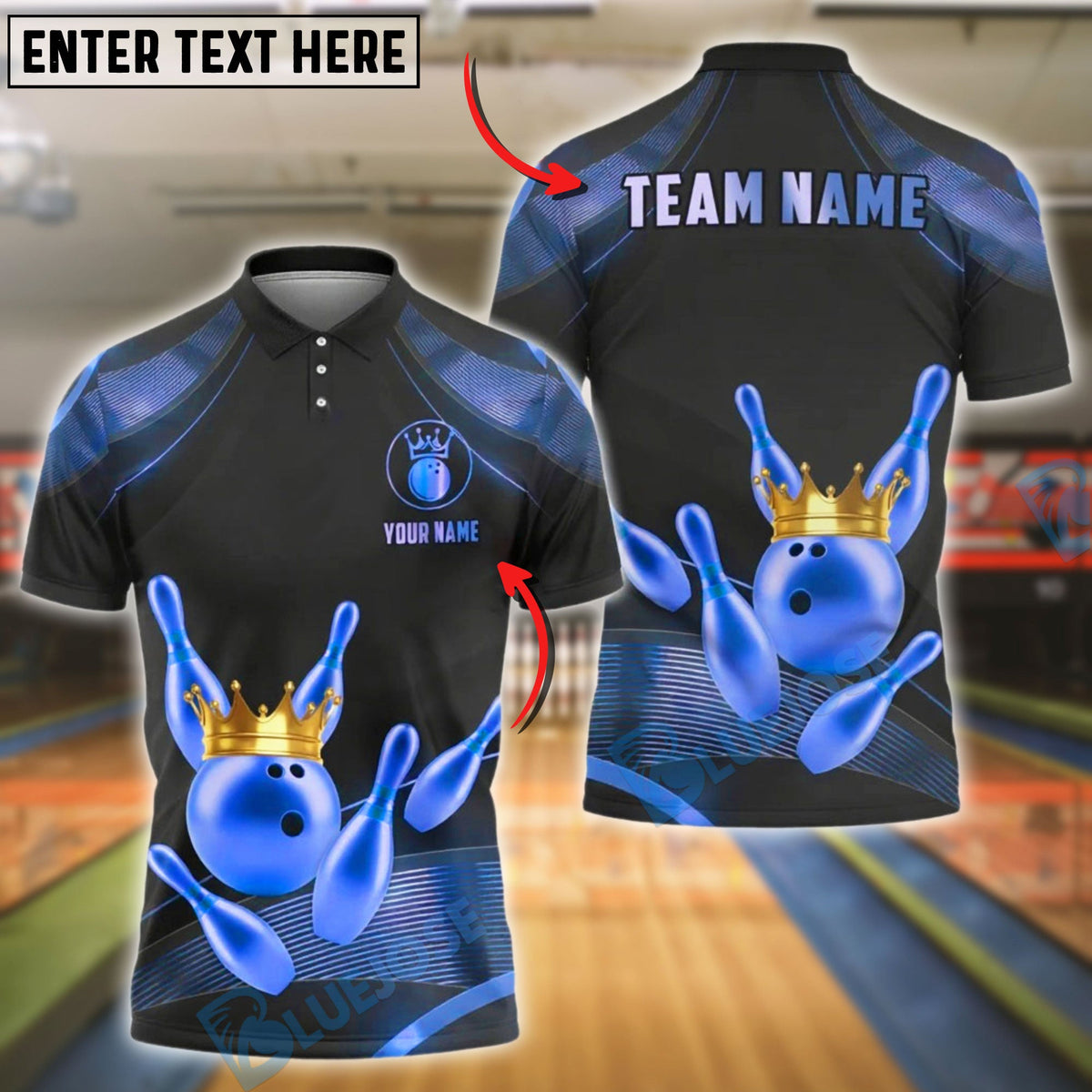 BlueJose Bowling And Pins Golden King Customized Name 3D Shirt (6 Colors)